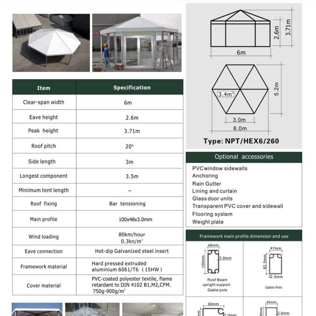 6m Span Hexagon Tent